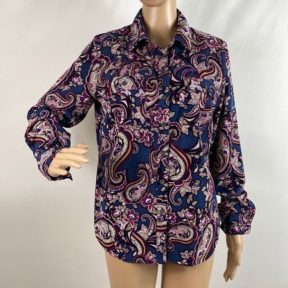 Croft & Barrow multicolored paisley print long sleeve button down - Picture 1 of 10